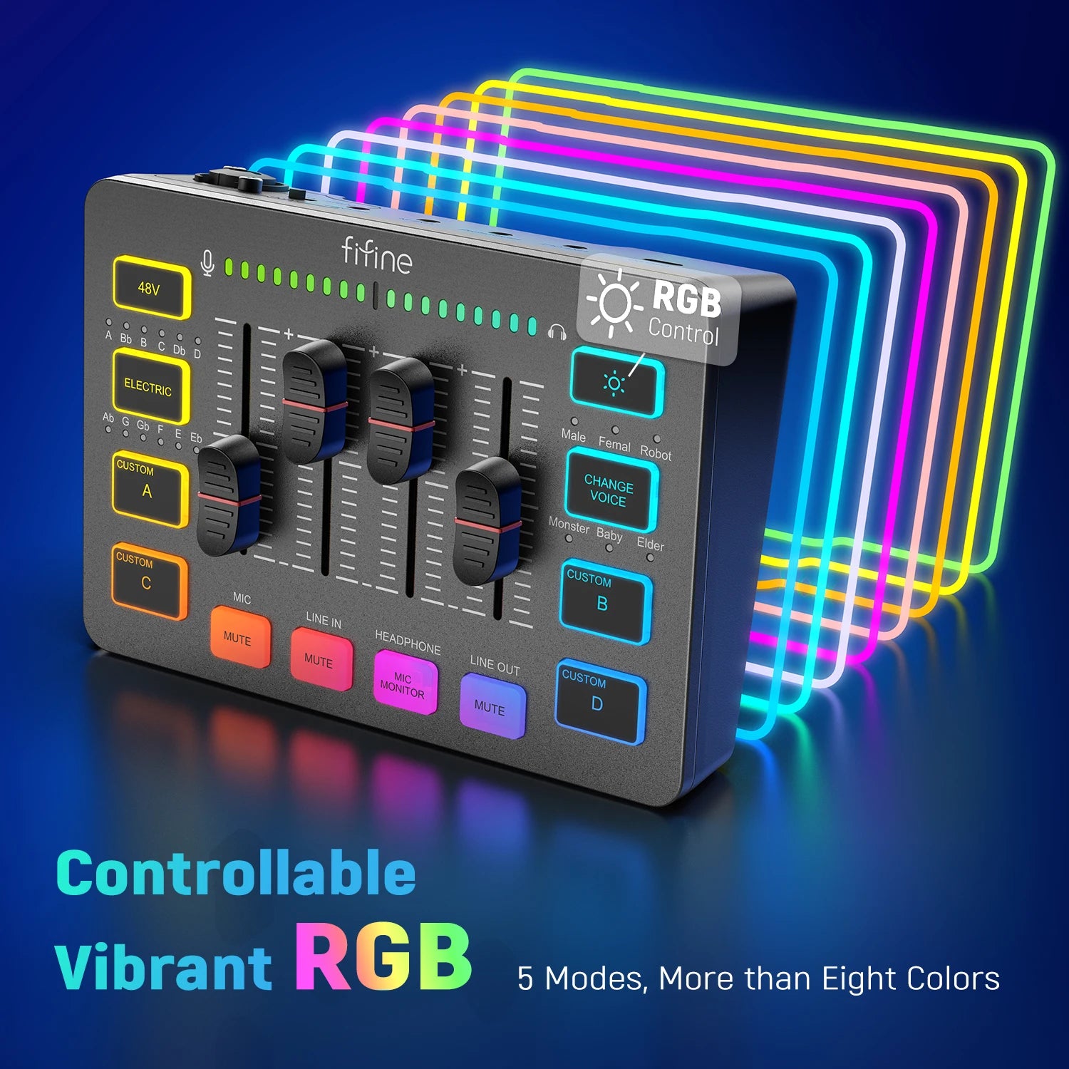 FIFINE AmpliGame SC3 4-Channel RGB Audio Mixer for Streaming & Gaming – XLR Mic Interface, Voice Mixing, Podcast Compatible