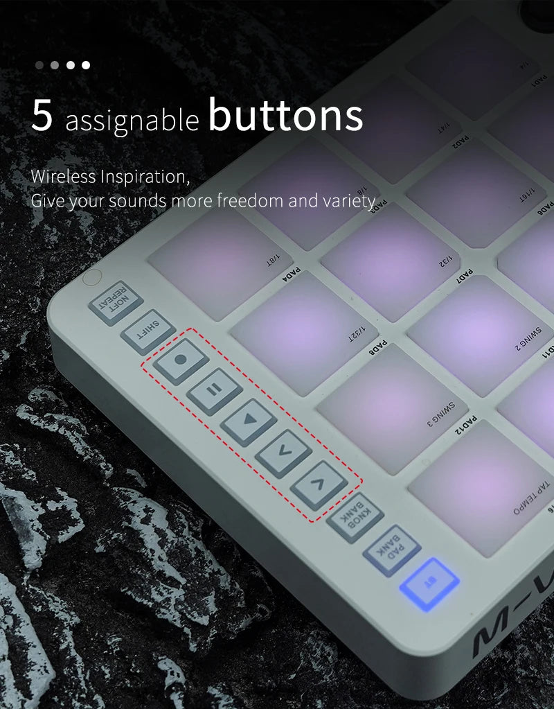 M-VAVE SMC-PAD Wireless MIDI Controller Suitable Percussion Keyboard USB-C Interface Portable Design Small MIDI Pad