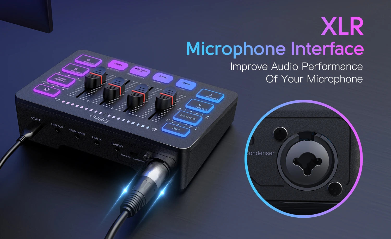 FIFINE AmpliGame SC3 4-Channel RGB Audio Mixer for Streaming & Gaming – XLR Mic Interface, Voice Mixing, Podcast Compatible