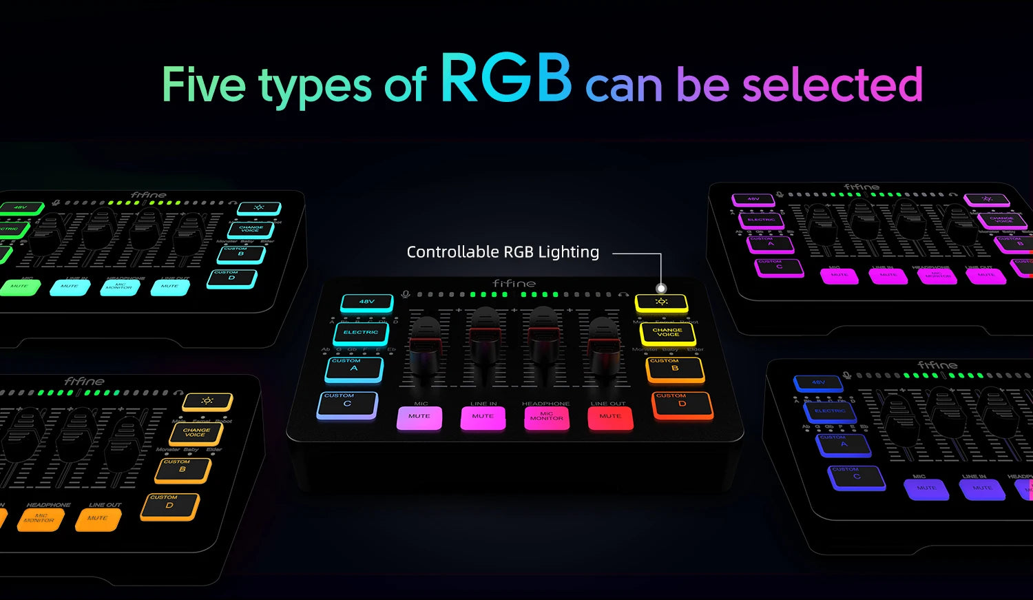 FIFINE AmpliGame SC3 4-Channel RGB Audio Mixer for Streaming & Gaming – XLR Mic Interface, Voice Mixing, Podcast Compatible