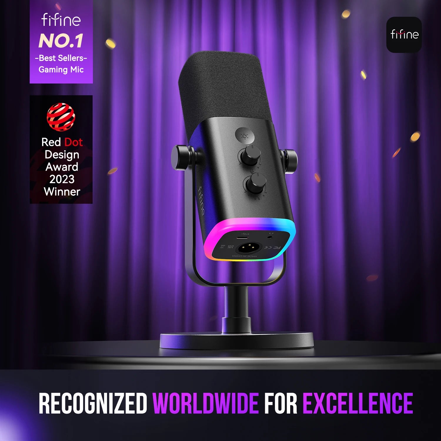 FIFINE AM8 USB/XLR Dynamic Gaming Microphone with Touch Mute, Headphone Jack, and I/O Controls – Compatible with PC, PS5/PS4 Mixer