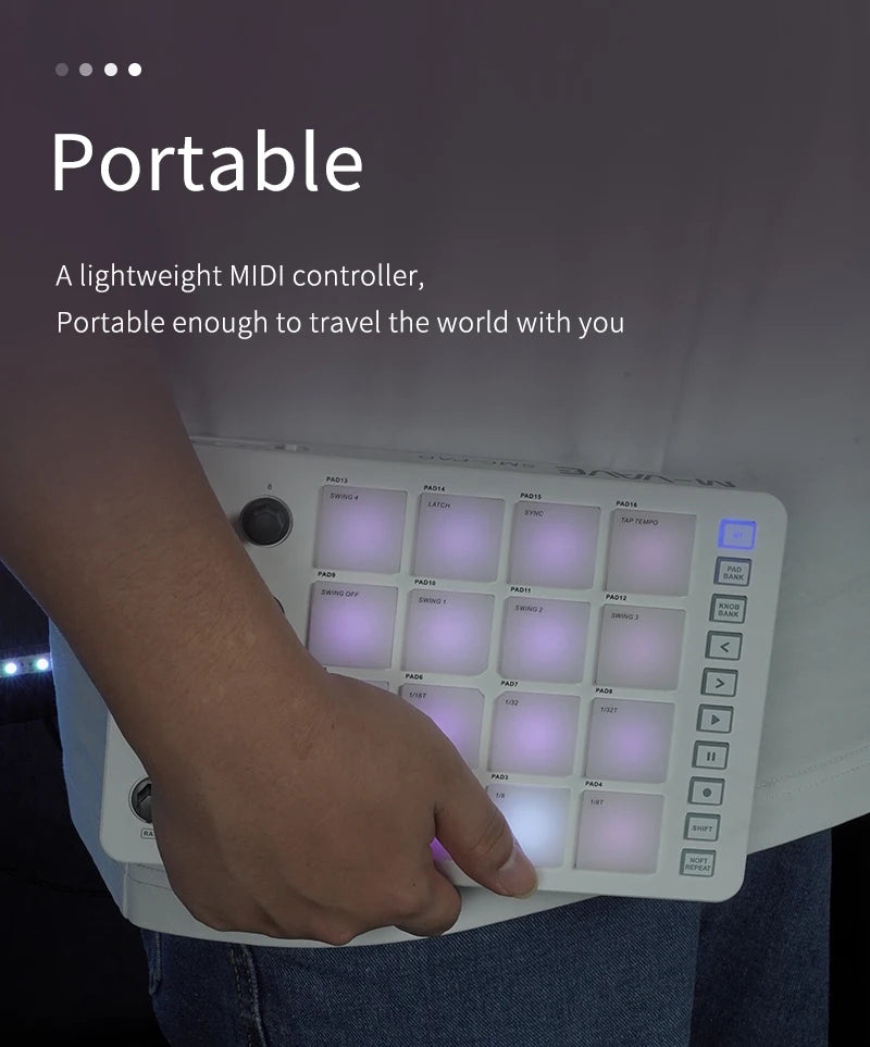 M-VAVE SMC-PAD Wireless MIDI Controller Suitable Percussion Keyboard USB-C Interface Portable Design Small MIDI Pad