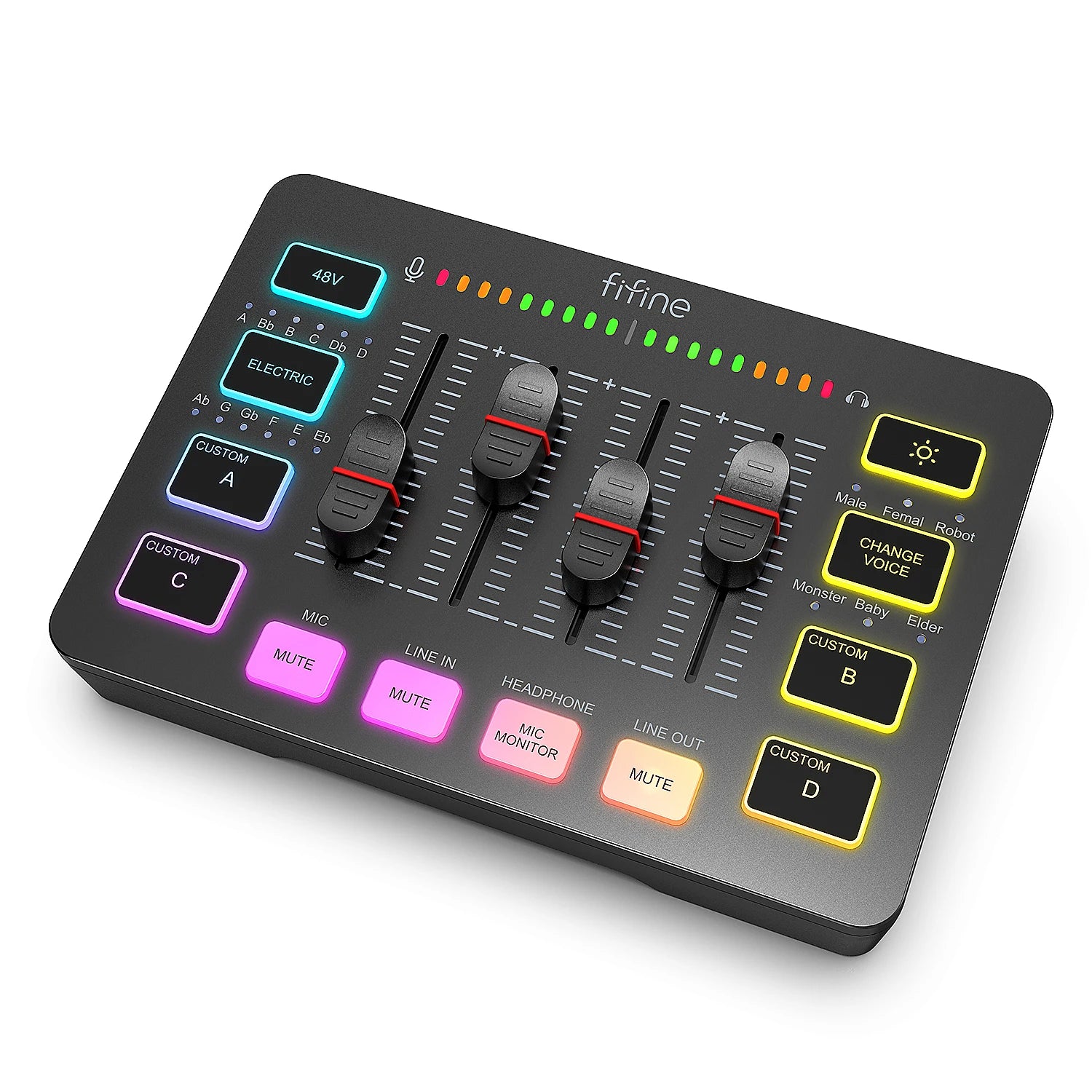 FIFINE AmpliGame SC3 4-Channel RGB Audio Mixer for Streaming & Gaming – XLR Mic Interface, Voice Mixing, Podcast Compatible