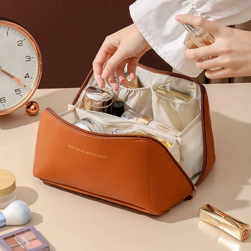 Large Capacity Portable Makeup Bag for Women | Travel Cosmetic & Toiletry Shell Pillow Pouch