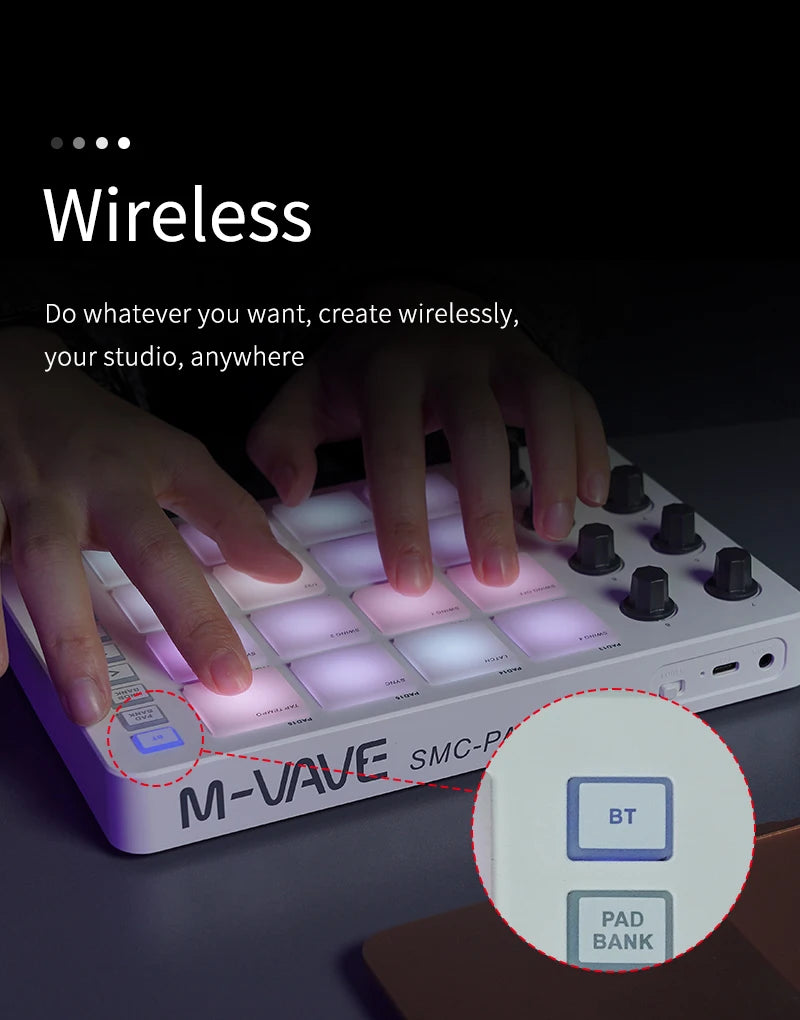 M-VAVE SMC-PAD Wireless MIDI Controller Suitable Percussion Keyboard USB-C Interface Portable Design Small MIDI Pad
