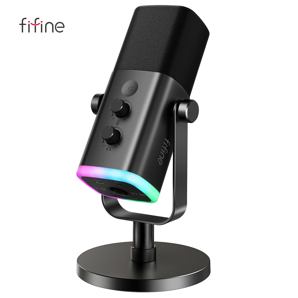 FIFINE AM8 USB/XLR Dynamic Gaming Microphone with Touch Mute, Headphone Jack, and I/O Controls – Compatible with PC, PS5/PS4 Mixer