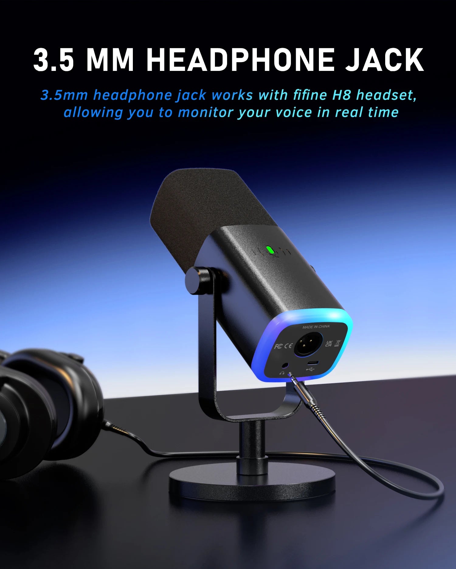 FIFINE AM8 USB/XLR Dynamic Gaming Microphone with Touch Mute, Headphone Jack, and I/O Controls – Compatible with PC, PS5/PS4 Mixer