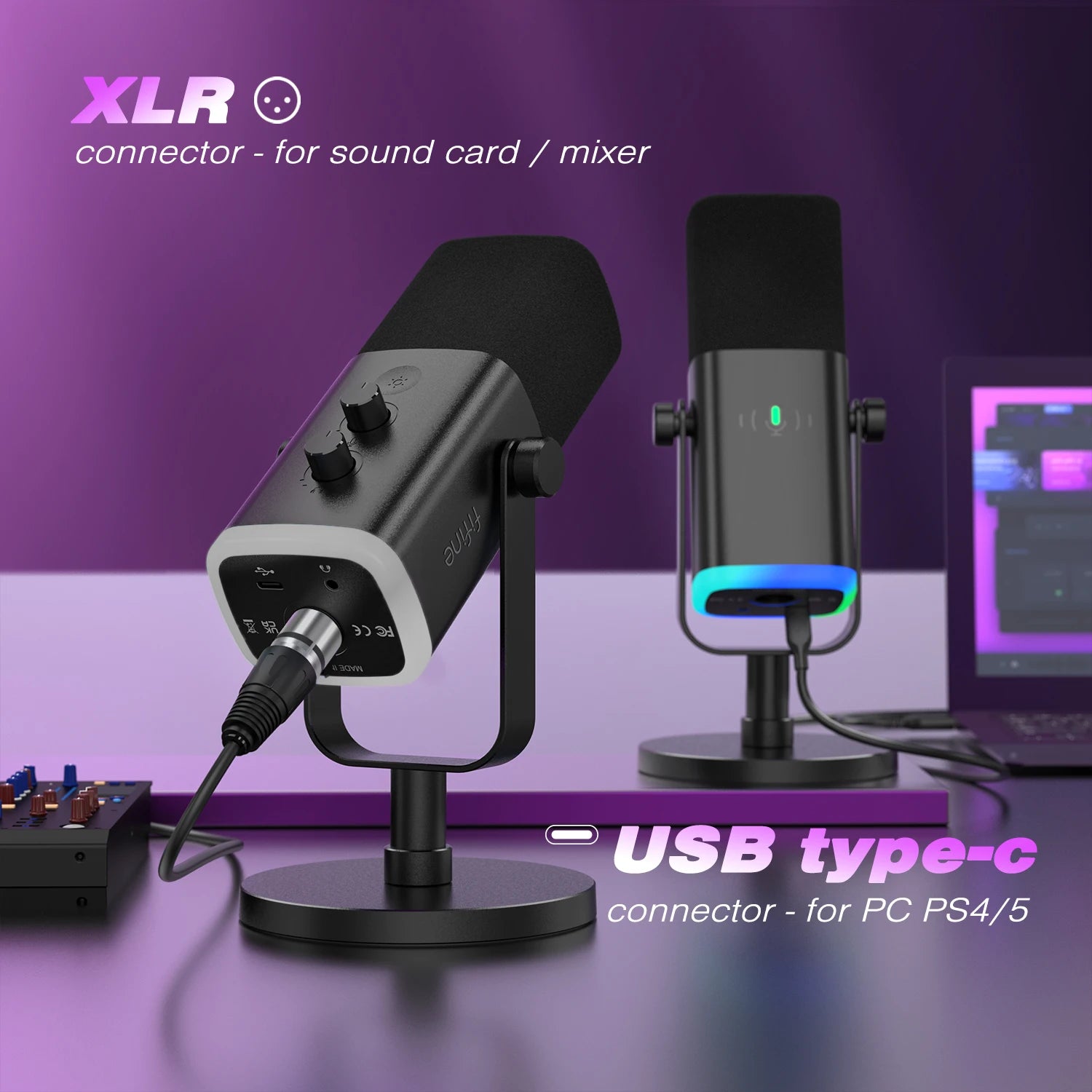FIFINE AM8 USB/XLR Dynamic Gaming Microphone with Touch Mute, Headphone Jack, and I/O Controls – Compatible with PC, PS5/PS4 Mixer
