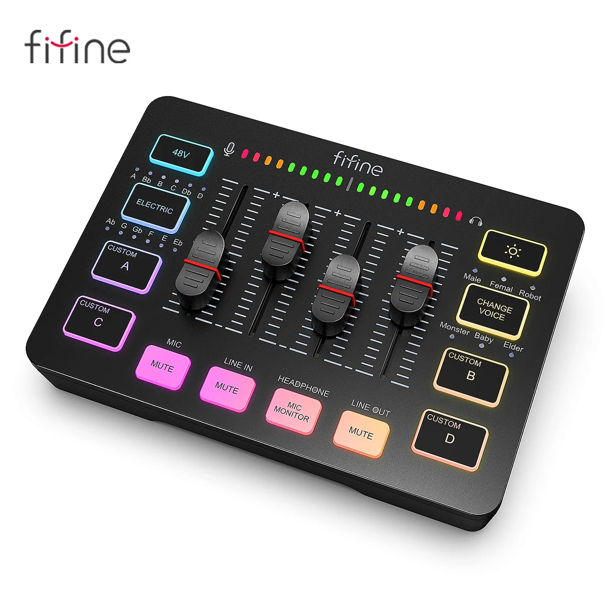 FIFINE AmpliGame SC3 4-Channel RGB Audio Mixer for Streaming & Gaming – XLR Mic Interface, Voice Mixing, Podcast Compatible