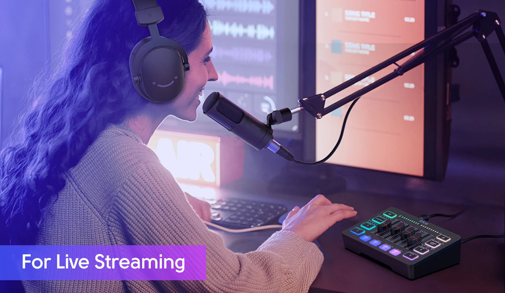 FIFINE AmpliGame SC3 4-Channel RGB Audio Mixer for Streaming & Gaming – XLR Mic Interface, Voice Mixing, Podcast Compatible