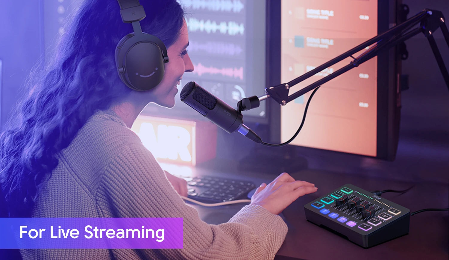 FIFINE AmpliGame SC3 4-Channel RGB Audio Mixer for Streaming & Gaming – XLR Mic Interface, Voice Mixing, Podcast Compatible