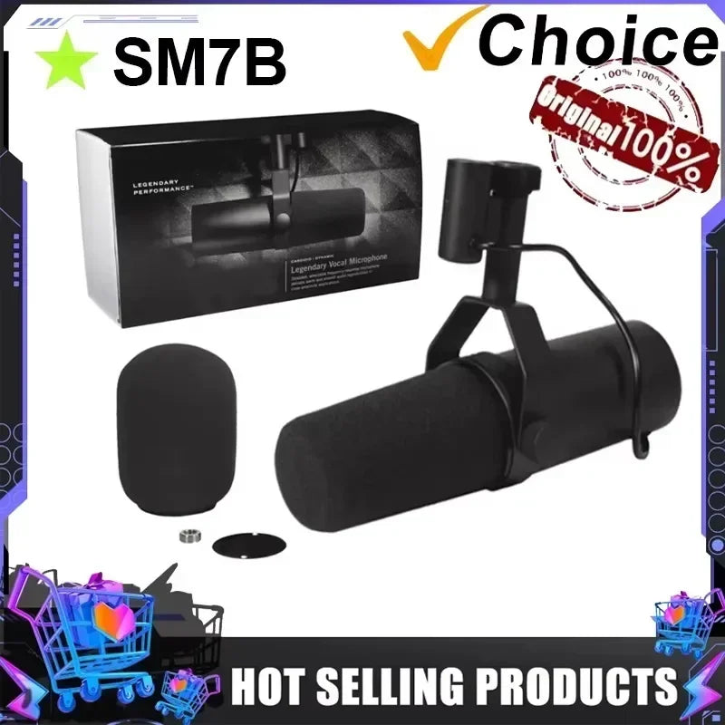 Shure SM7B Dynamic Microphone Podcast Studio Set – Cardioid, Black Metal, for Live/Stage Recording