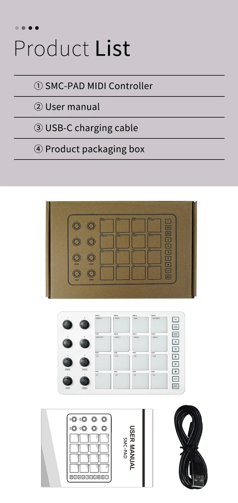 M-VAVE SMC-PAD Wireless MIDI Controller Suitable Percussion Keyboard USB-C Interface Portable Design Small MIDI Pad