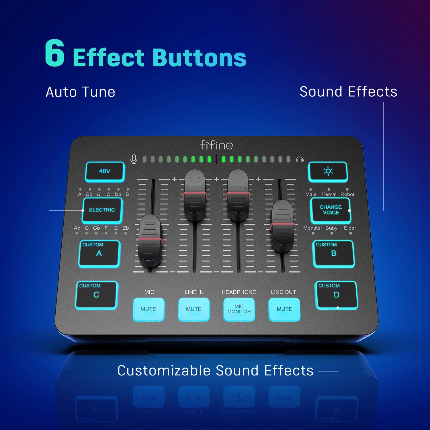 FIFINE AmpliGame SC3 4-Channel RGB Audio Mixer for Streaming & Gaming – XLR Mic Interface, Voice Mixing, Podcast Compatible