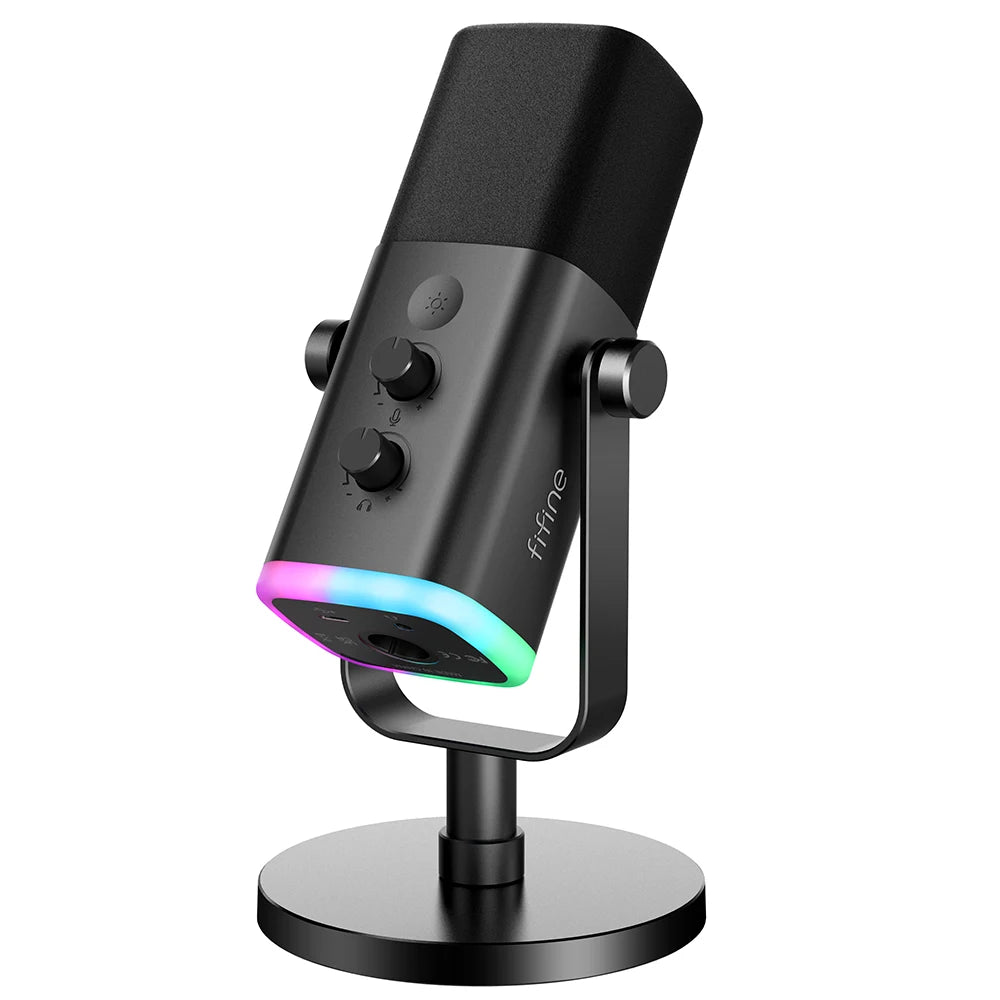 FIFINE AM8 USB/XLR Dynamic Gaming Microphone with Touch Mute, Headphone Jack, and I/O Controls – Compatible with PC, PS5/PS4 Mixer