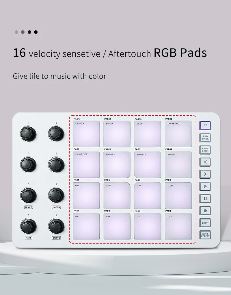 M-VAVE SMC-PAD Wireless MIDI Controller Suitable Percussion Keyboard USB-C Interface Portable Design Small MIDI Pad