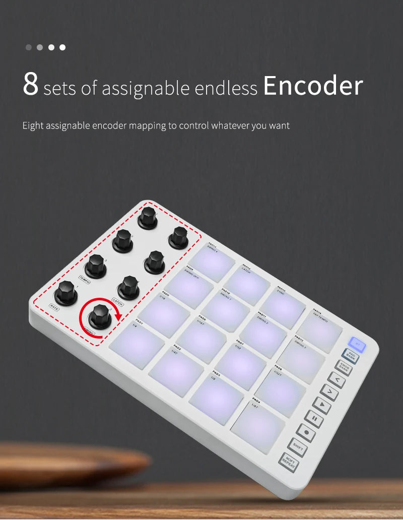 M-VAVE SMC-PAD Wireless MIDI Controller Suitable Percussion Keyboard USB-C Interface Portable Design Small MIDI Pad