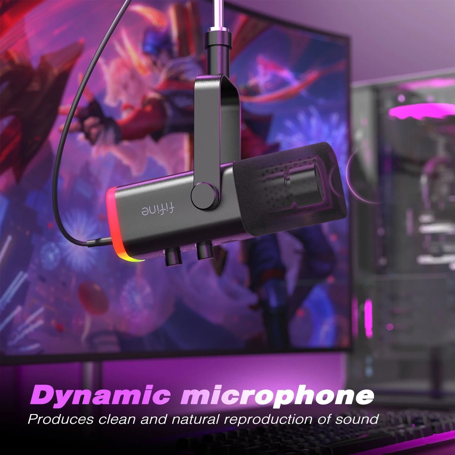 FIFINE AM8 USB/XLR Dynamic Gaming Microphone with Touch Mute, Headphone Jack, and I/O Controls – Compatible with PC, PS5/PS4 Mixer