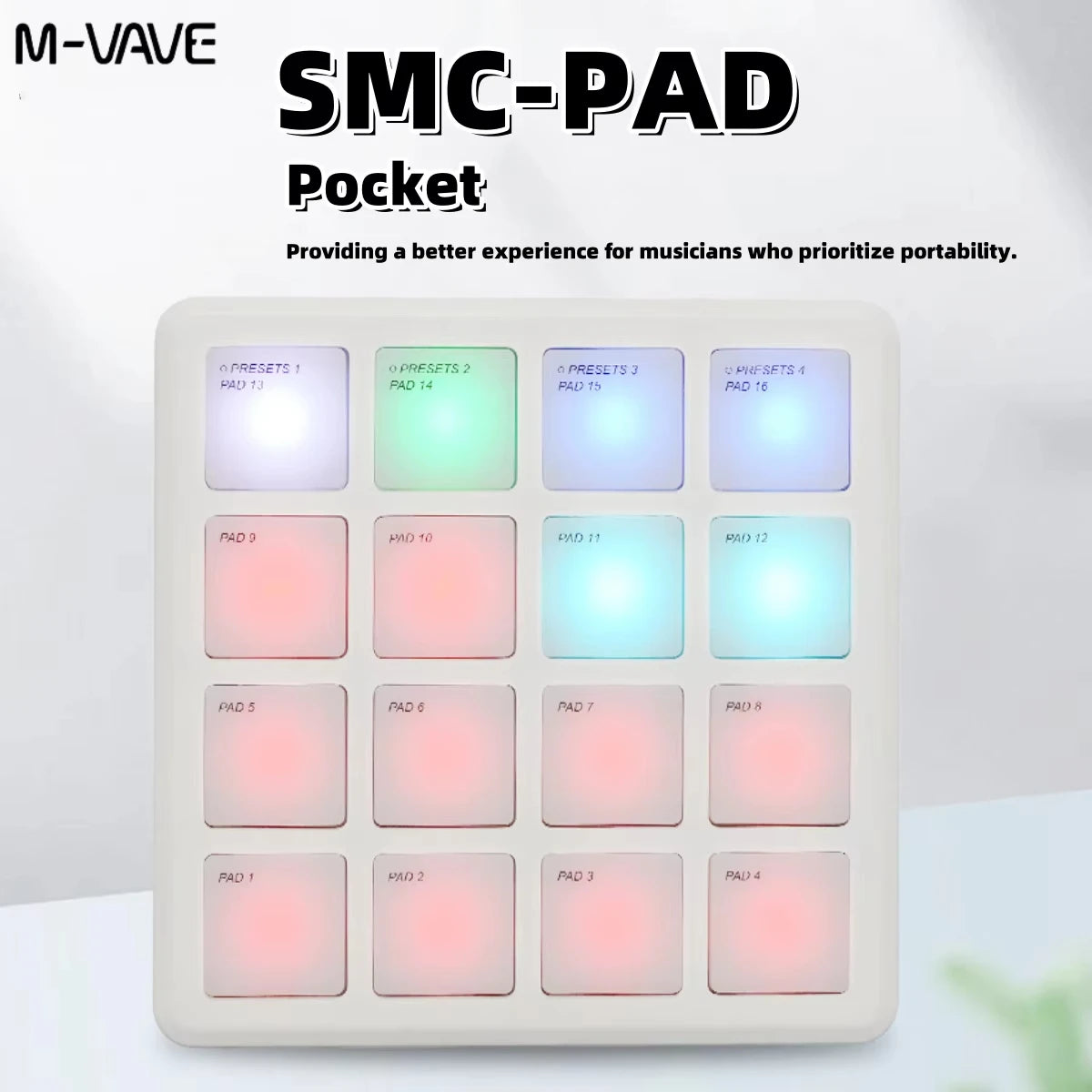 M-VAVE SMC-PAD Wireless MIDI Controller Suitable Percussion Keyboard USB-C Interface Portable Design Small MIDI Pad