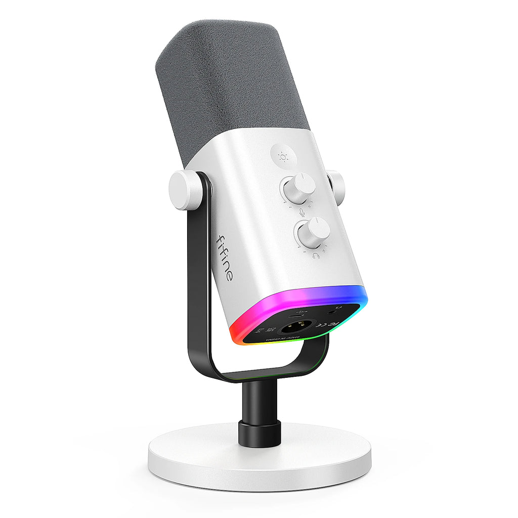 FIFINE AM8 USB/XLR Dynamic Gaming Microphone with Touch Mute, Headphone Jack, and I/O Controls – Compatible with PC, PS5/PS4 Mixer